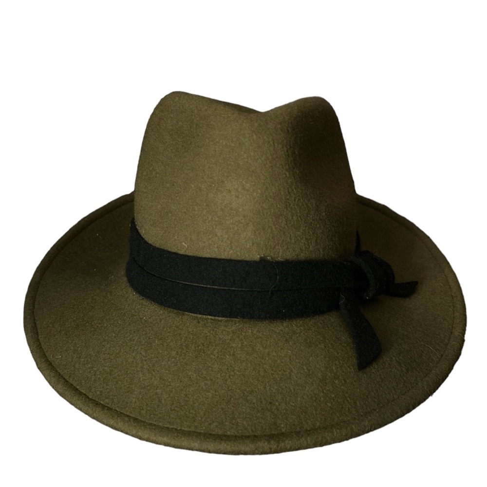 Olive Green Felted Wool Fedora OSFM - Picture 2 of 9